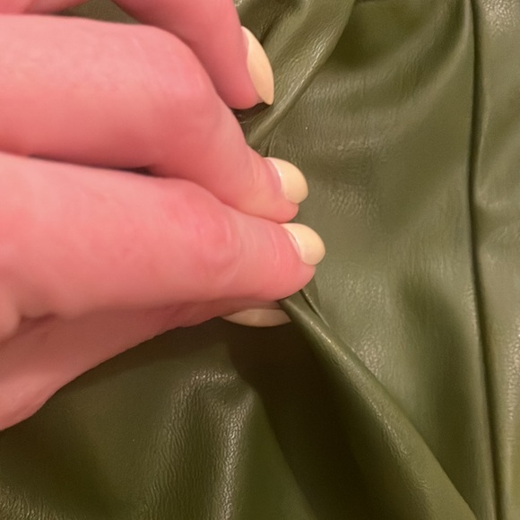 Olive Green Faux Leather Pants - Picture 7 of 9